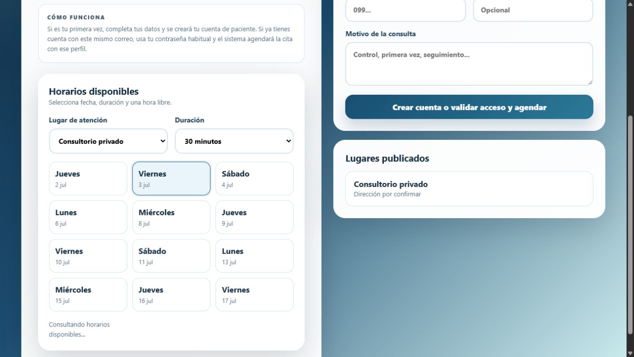 Pagina publica para reservar una cita